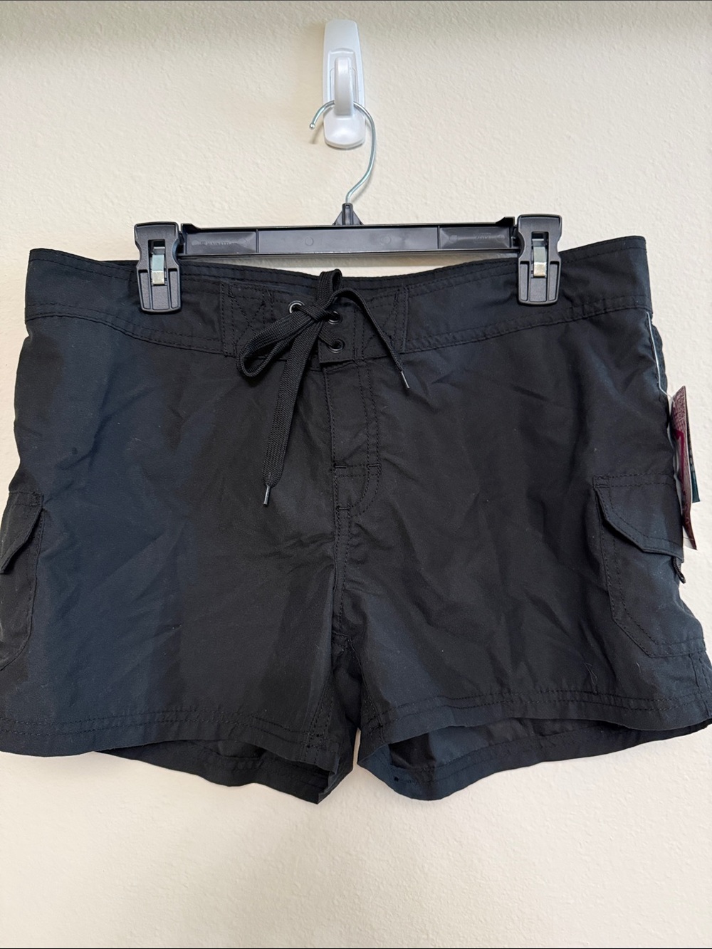 Black Drawstring Cargo Swim Shorts